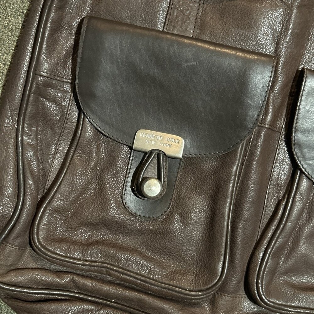 VTG Kenneth Cole 90's Espresso Brown Leather Tote Bag Leather Working Girl - Picture 3 of 12